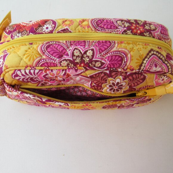 Vera Bradley Women's Bali Gold Yellow Patterned Makeup Toiletry Cosmetic Bag - Picture 6 of 12